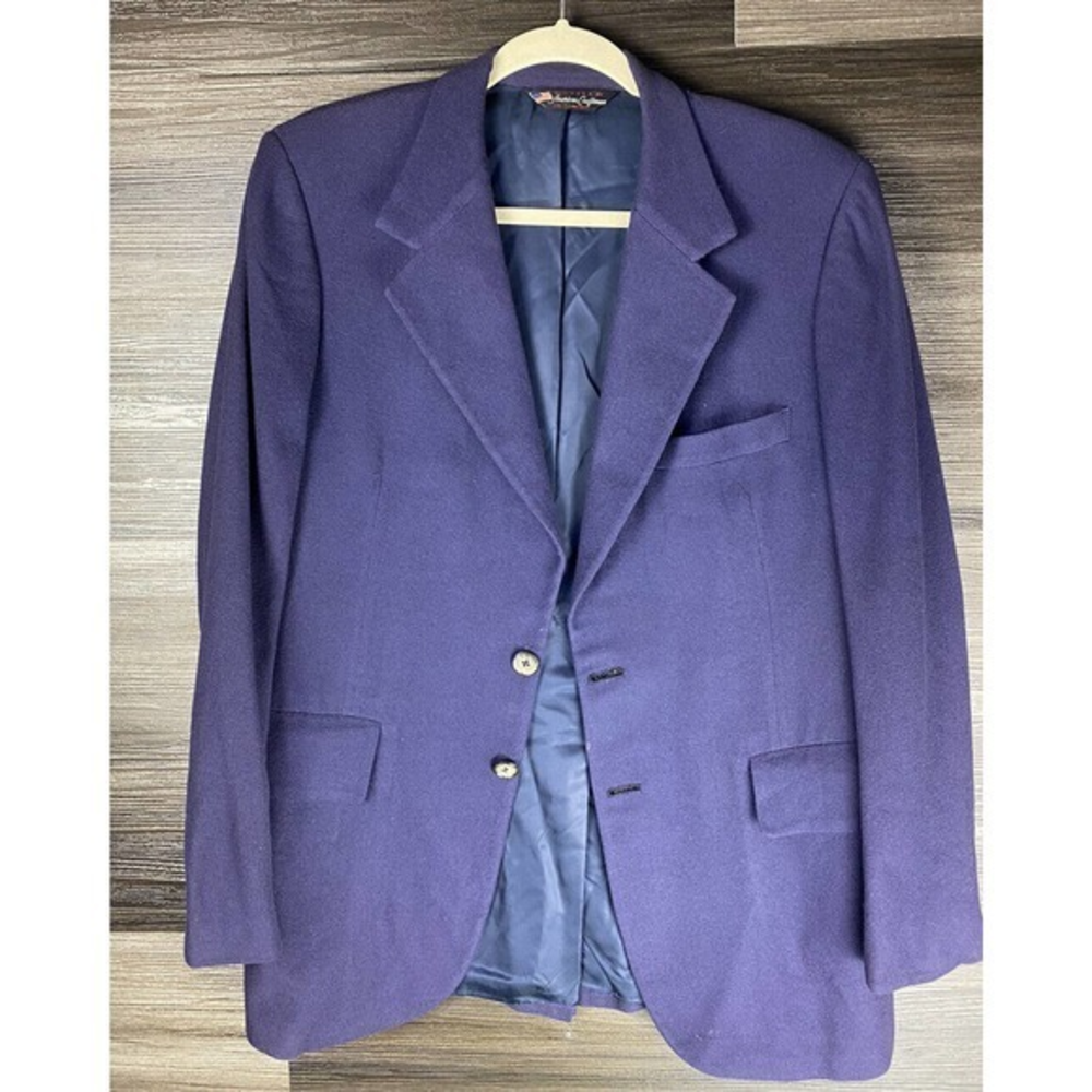 Vintage Men’s Cashmere Single‎ Breast 2 Buttons Blazer Jacket Size 40R Blue